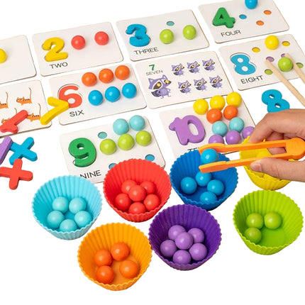 Wooden Color Sorting Beads and Bowls Learning Set