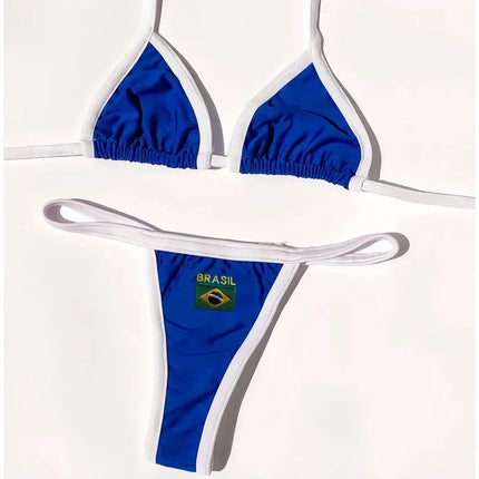 Embroidered Contrast Bikini Set