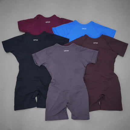 Women's Short-Sleeve Open-Back Yoga Jumpsuit