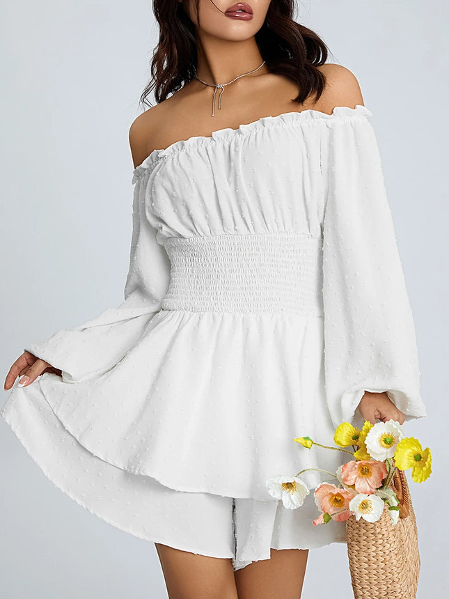 Women's Lace Boat-Neck Ruched Romper