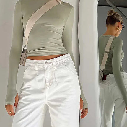 Women's Long Sleeve Slim Fit Crop Top