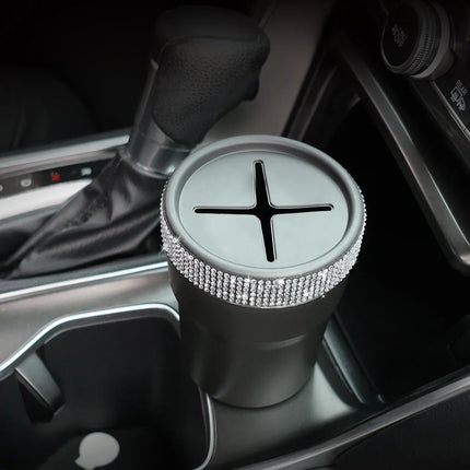 2Pcs Car Coin Storage Box Mini Imitation Diamond Can for Cup Holder Black