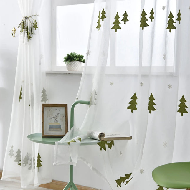 Christmas Tree Embroidered Sheer Curtain