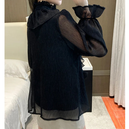 Women's White Ruffle Lace Blouse