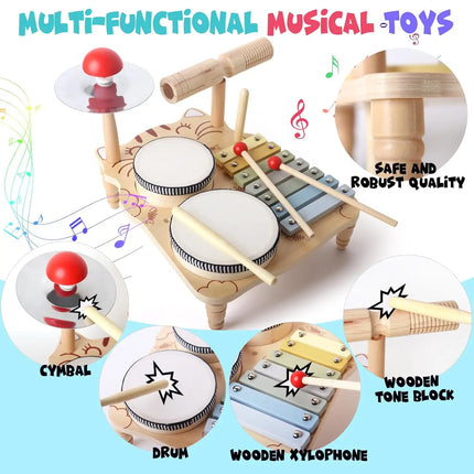 Wooden Xylophone and Drum Set