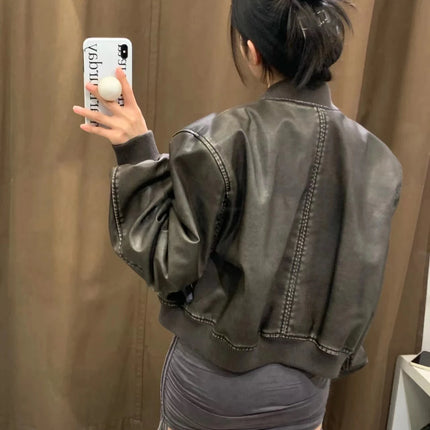 Women's Faux Leather Bomber Jacket
