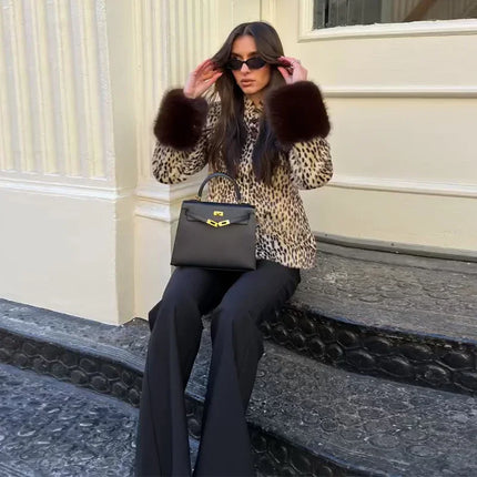 Women's Leopard Print Fur Jacket