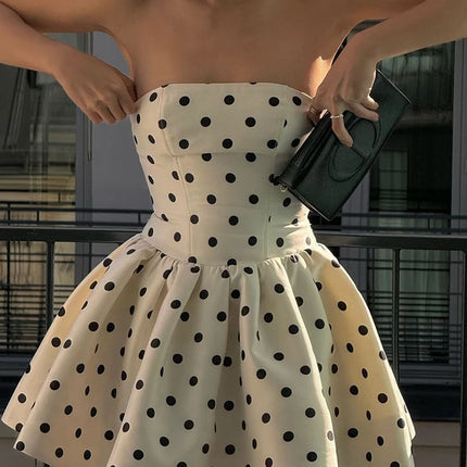 Dot Print Bow Backless Mini Dress