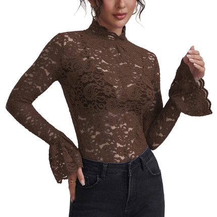 Lace Turtleneck Slim-Fit Blouse