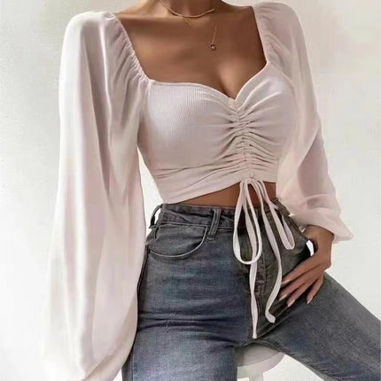 V-Neck Puff-Sleeve Fitted Top