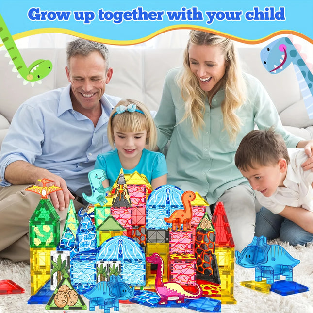 Dinosaur Volcano Magnetic Building Tiles Set for Kids