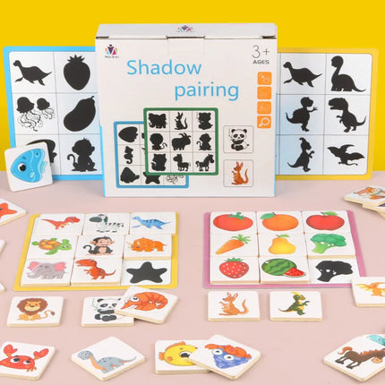Wooden Shape Matching Puzzle with Animal and Fruit Cards