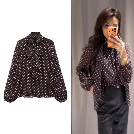 Women's Polka Dot Bow Blouse
