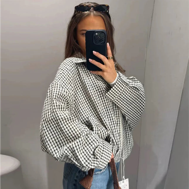 Women's Cropped Plaid Bomber Jacket