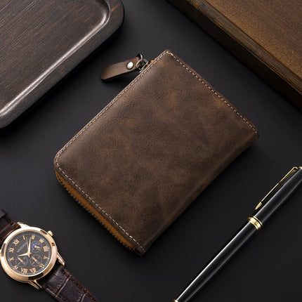 Retro Zipper Leather Wallet
