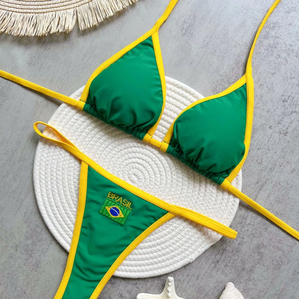 Embroidered Contrast Bikini Set