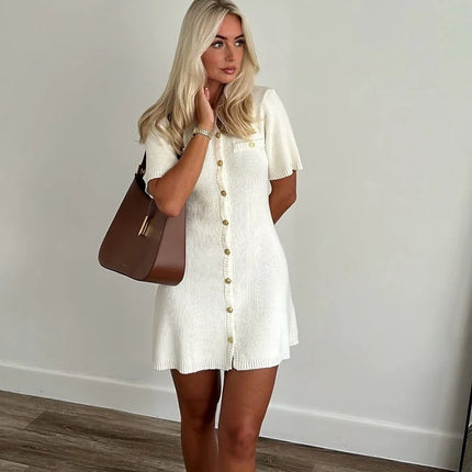White Ribbed Knitted Mini Dress