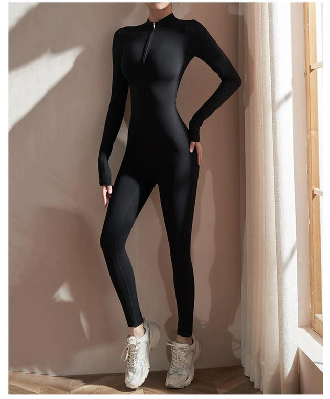 Women's Long-Sleeve Zip-Up Yoga Jumpsuit