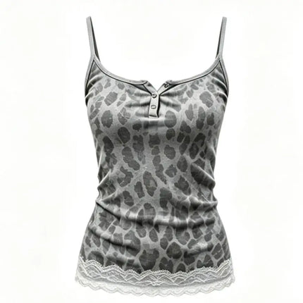 Women's Leopard Print Lace Crop Cami Top