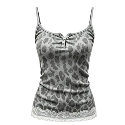 Women's Leopard Print Lace Crop Cami Top