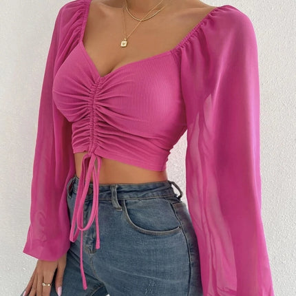 V-Neck Puff-Sleeve Fitted Top