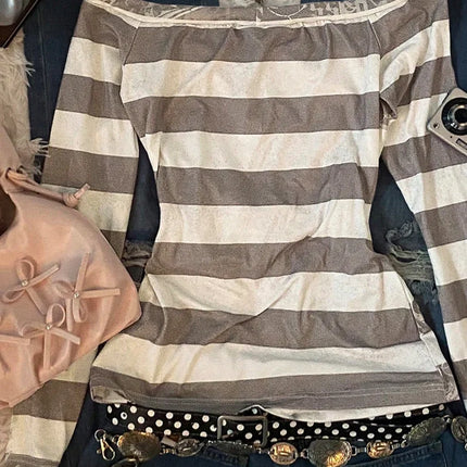 Women’s Y2K Striped One-Shoulder Top