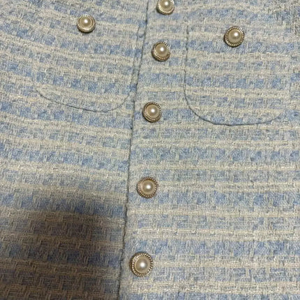 Women's Blue Plaid Tweed Jacket