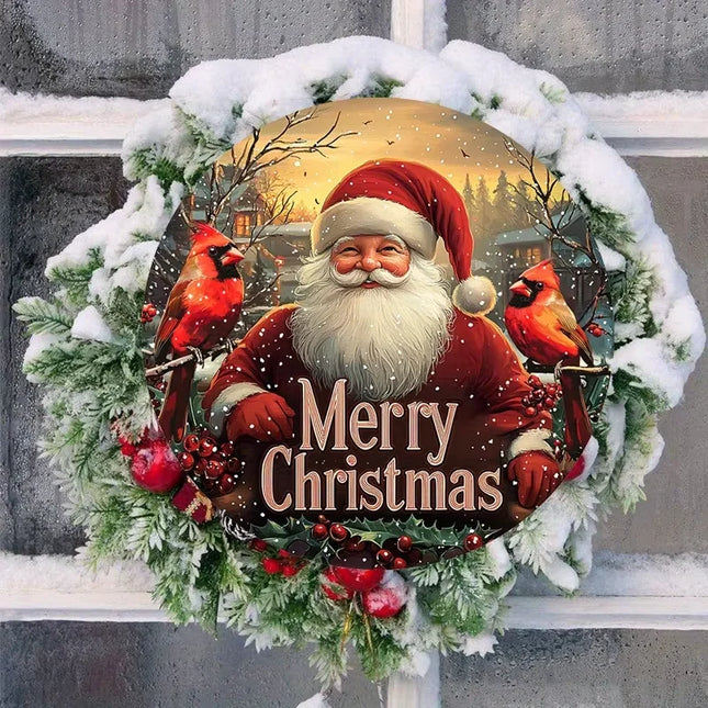Round Christmas Santa Metal Sign