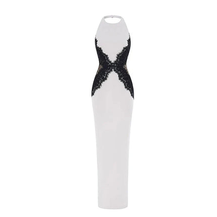 White Halter Lace Maxi Dress