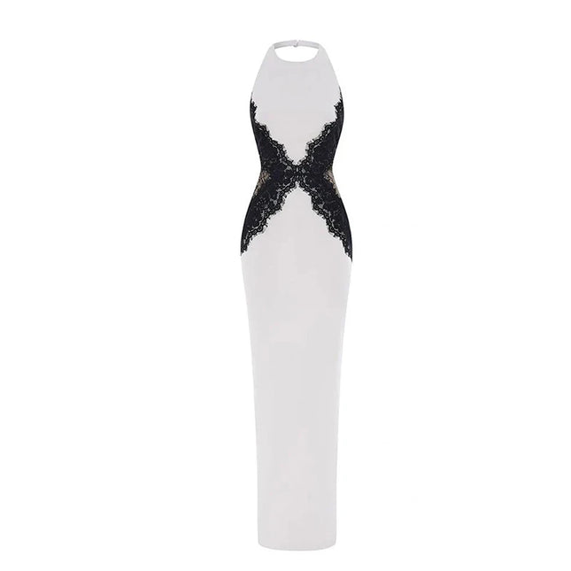 White Halter Lace Maxi Dress