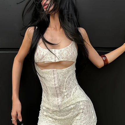 Women's Lace Patchwork Backless Romper