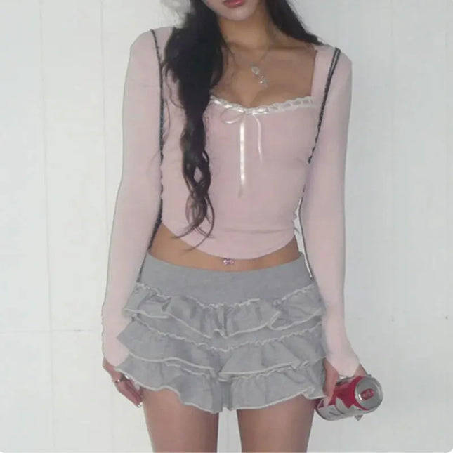 Women's Pink Bow Crop Top