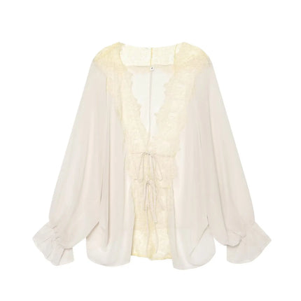 Women's Lace Patchwork Sheer Blouse