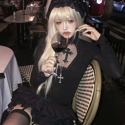 Women's Gothic Cross Turtleneck Top