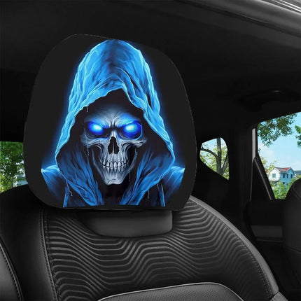 Blue Skull Car Headrest Cover