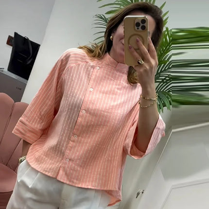 Striped Asymmetric Button Shirt