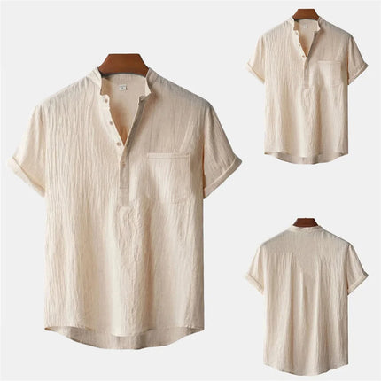Men's Cotton Linen Henley T-Shirt