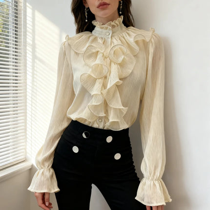 Women's White Ruffle Lace Blouse