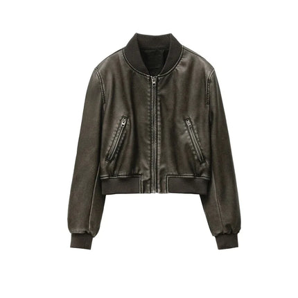 Women's Faux Leather Bomber Jacket