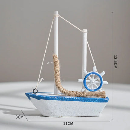 Mini Blue Wooden Sailboat Decoration