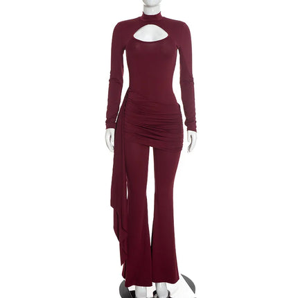Women's Mock-Neck Cutout Flare-Leg Jumpsuit