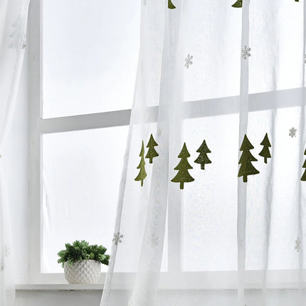Christmas Tree Embroidered Sheer Curtain
