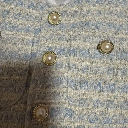 Women's Blue Plaid Tweed Jacket