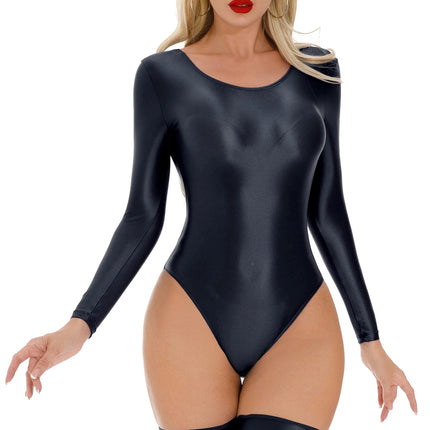 Women's Glossy Long-Sleeve Bodysuit