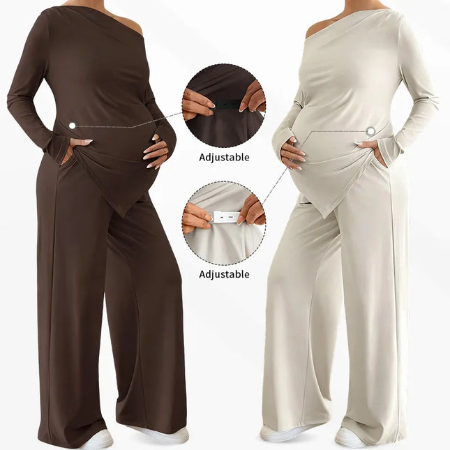 2-Piece Maternity Polo Shirt and Pants Set