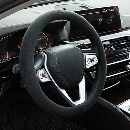 Suede and Cowhide Steering Wheel Cover