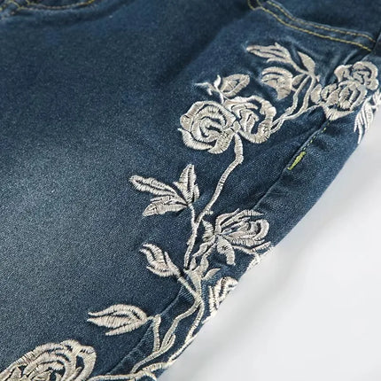 Retro Floral Embroidered Flare Jeans