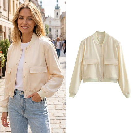 Women's V-Neck Bomber Jacket