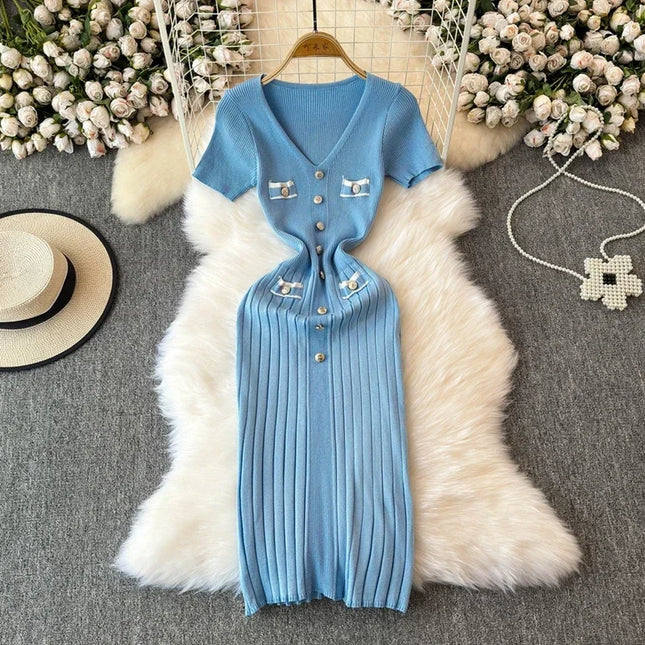 Knitted V-Neck Bodycon Maxi Dress