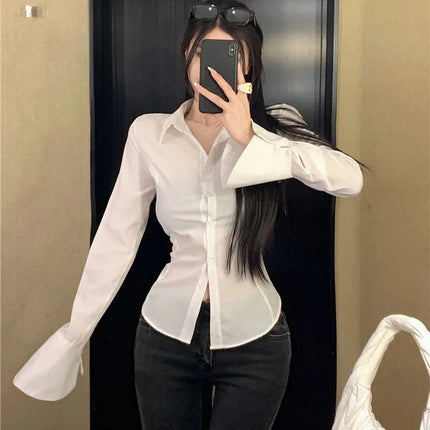 Women's White Bell Sleeve Blouse